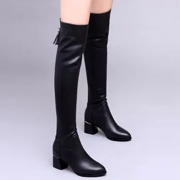 2021 nový styl sametové teplo, dámy nad kolena kožené boty Evropské a Americké styl lemovaný knight boty ženy