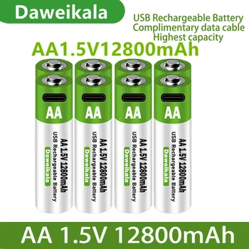 2023 Nové 1,5 V USB AA Dobíjecí Baterie 12800 mAh Li-ion Baterie pro Dálkové Ovládání, Myš, Elektrické Hračky Battery + Type-C Kabel