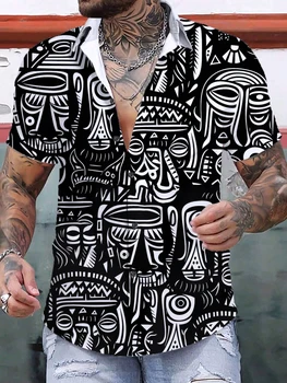 2024 Letní Pánské Košile Umění Tiki Grafický 3D Tisk Jednoduché Košile Krátký Rukáv Topy Volné Ležérní Streetwear Havajské Košili