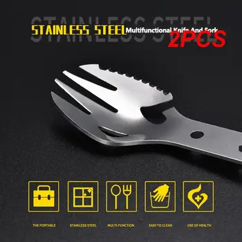 2KS Venkovní Přežití Nástroje 5 V 1 Camping Multi-funkční EDC Kit Praktická Vidlička, Nůž, Lžíce, Láhev/Otvírák na konzervy