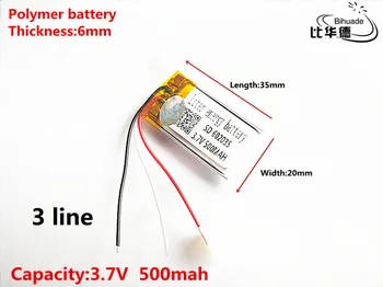 3 line Dobrá Qulity 3.7 V,500mAH,602035 Polymer lithium-ion / Li-ion baterie pro HRAČKY,POWER BANK,GPS,mp3,mp4