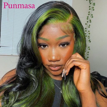 30Inch 13x6 Zelené Splice Tělo Wave Lidské Vlasy, Paruky Transparentní Krajky Přední Paruky pro Černé Ženy PrePlucked 200% Čelní 13X4 Paruka