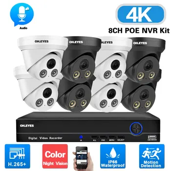 4K 8CH POE Network Video Bezpečnostní Systém Barva Noční Vidění Venkovní 8MP CCTV Dome IP Video Surveillance Kit 4CH POE NVR Kit P2P