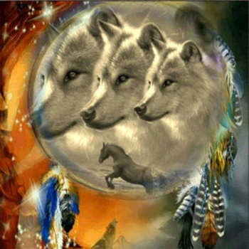 5D diamond mozaika domácí dekorace diamond výšivky diy diamantový malování cross stitch jehly kit Wolf peří obrázek