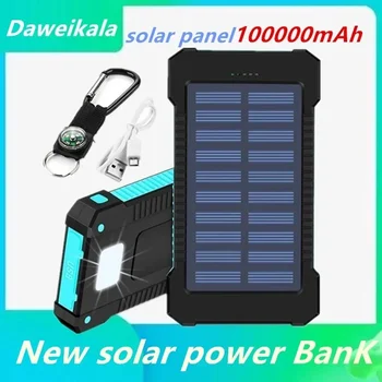 Banco de energía de Solární panel, brújula de 100000mAh, Correa nepropustné para exteriores, carga inalámbrica,