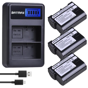 Batmax 3KS EN-EL15 ENEL15 Fotoaparát Baterie+LCD Dual USB Nabíječka pro Nikon D600 D610 D600E D800 D800E D810 D7000 D7100,Z6, Z7
