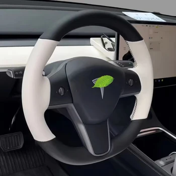 Costem Ruční šití Pro Tesla Model 3 Model Y Auto Volant Kryt Černý Bílý hladký Kožený Interiér Auto Příslušenství