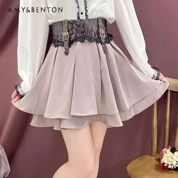 Dámy Japonské Moje Krajky Sukně Vysokým Pasem Zeštíhlující Čistý Design Lolita Styl Mini Sukně Ženy Vintage Rojita Sukně