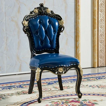 Evropská jídelní židle plné pevné dřevo dospělé kniha židle, plný dub obývací pokoj vyřezávané real kožené křeslo ebony kůže