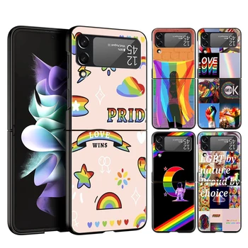 Gay, Lesba LGBT Rainbow Pride UMĚNÍ Telefon Kryt Pro Samsung Galaxy Z Flip4 Pouzdro Black Pro Samsung Z Flip 3 Pevný PC Skládací Shell