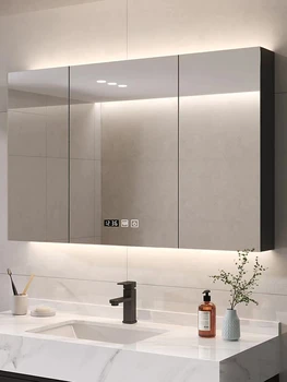 Inteligentní koupelny zrcadlová skříňka se světlem wc koupelna zrcadlo s poličkou z masivního dřeva skladování