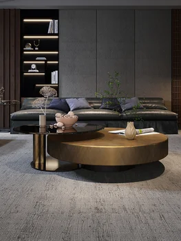 Italské minimalistický luxusní kulatý konferenční stolek uhlíku, tvrzené sklo moderní designová obývací pokoj kulatý kombinace