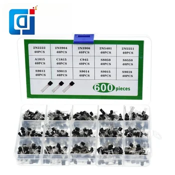 JCD 15 hodnota 600pcs Tranzistor-92 Box Kit 2N2222 A1015 C945 C1815 S8050 S8550 S9012 S9013 S9014 S9015 2N3904 2N3906 2N5401