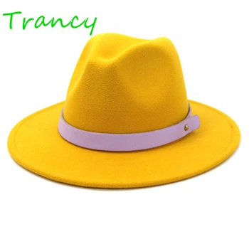 klobouky žlutější klobouk unisex klobouk kožený pás fedora čepice pánské klobouky vápno zelený plstěný klobouk unisex případě klobouk, módní klobouk oranžový klobouk