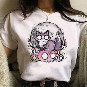 Kočka Tisk Tričko ženy Japonské vtipné Y2K t-košile, ženské manga grafika oblečení