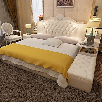 Kožené postele světlo luxusní moderní jednoduché velké posteli v ložnici postel Evropský styl manželská postel, kožené postele krém wind bed mistr svatební