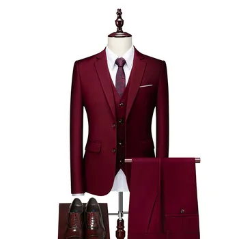 Luxusní 3 Ks Pánské Svatební Oblek (Sako+Kalhoty +Vesta) Módní jednobarevné Obchodní Kancelář Velké Velikosti Elegantní Muž Slim Bunda Sady