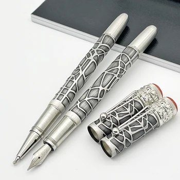 Luxusní Design MB Dědictví Série Fontána Rollerball pen Spider Metal Silver Net Vyrýt 14k 4810 Nib