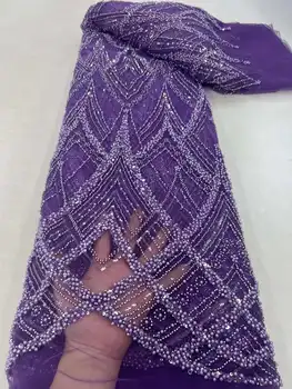 Luxusní Zlaté Africké Krajky Tkaniny Dubaj Ručně vyráběné Korálkové Tylu, Krajky Tkaniny, Vyšívané Flitry francouzské Nigerijský Tkaniny pro Šití