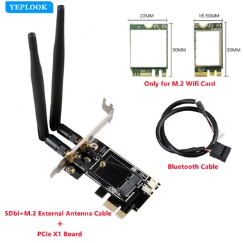 M. 2 PCIe 1x Desktop Wifi Adaptér Karty Wifi Karty AX210 AX200 AC9260 8265 8260 7265 7260 1535 QCNFA344 Free Bluetooth Kabel