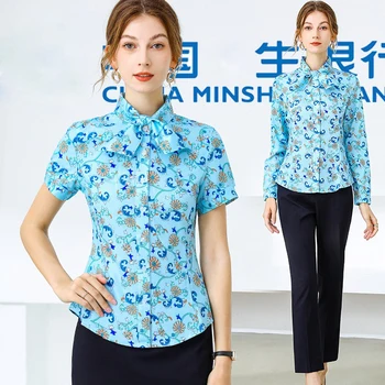 Minsheng Bank je Nová Profesionální Oblečení Ženy Dlouhý Rukáv Halenka Pracovní oblečení Krátký Rukáv Květinové Košile A Kariéra Šaty