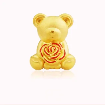 Nové 24K Žluté Zlato Náramek Ženy 3D Zlato 999 Růže Medvěd Náramek 1ks