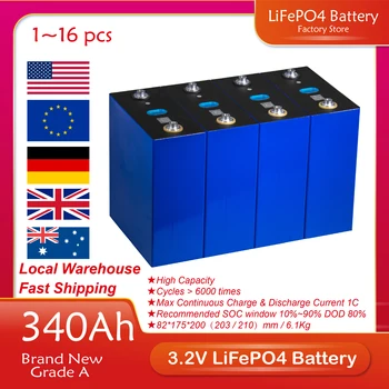 Nové 340Ah Lifepo4 Baterie 3,2 V Dobíjecí Baterie 12V 24V 48V Stupeň Lithium Železo Phospha DIY Nové Solární EU NÁS bez Daně