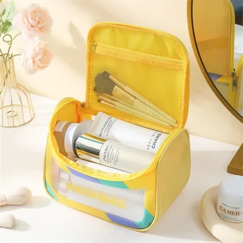 Nové PVC Ženy Travel Make-up Storage Bag Jednoduché Transparentní Vodotěsné Kosmetické Případech Potřeby zdarma Krása Barevné Organizátor Pouzdro