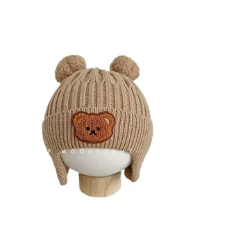 Nový Jednoduchý Větruodolný Dítě Roztomilý Medvěd Pletené Ucho Ochranu Klobouk pro Děti v Zimě Zhoustne Teplé Vlněné Dítě Klobouk