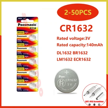 Originální 2-50ks CR1632 3v Lithiová Baterie DL1632 BR1632 LM1632 ECR1632 pro Specializované Auto, Dálkové Ovládání, Hodinky +šroubovák