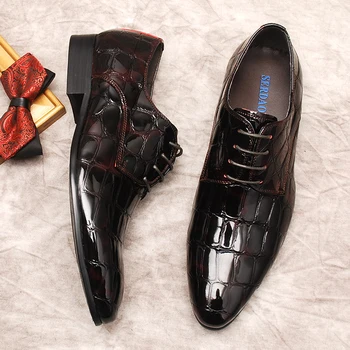 originální oxford boty pro muže Krokodýlí vzor originální kráva kožené muži šaty boty černé, Hnědé Krajky svatební formální boty