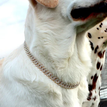 Pes Řetěz 14MM Bling Kubánský Řetězec Design S Bezpečnou Sponou Psy, Kočky, Zlatý Řetěz, Pet Položky Náhrdelník Šperky Příslušenství