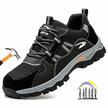 proti propíchnutí černé pracovní boty prodyšný bezpečnostní obuv pro muže tenisky práce s železem toe anti slip ochranné pracovní boty dárek
