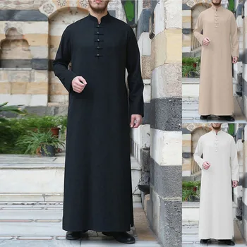Pánské jednobarevné Tlačítko Jednoduché Volné Pohodlné Muslimské Arabské Župan streetwear 3D Tisk