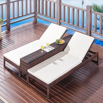 Venkovní polohovatelná křesla ratanový nábytek lehátka Balkon lounge garden Villa plavecký bazén, sklápěcí postele, skládací ratanové plážové křeslo
