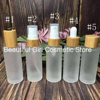 Vyrýt vlastní logo bambus čerpadlo spray cap krém kosmetické matné sklo láhev pro péči o pleť krém na obličej 30ml 50 ml 100 ml 120 ml