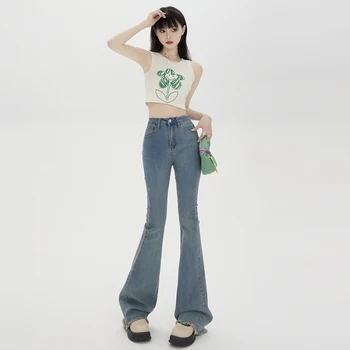 Vysokým pasem retro módní slim montáž stretch lem vzplanul džíny