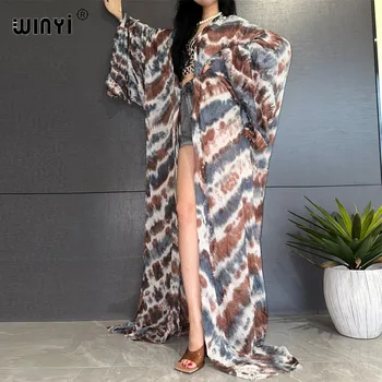 WINYI nový Český Tie-barvivo tisk Elegantní šaty Africké Vesty Oblečení Pro Ženy Letní Plážové Oblečení Plavat Oblek Zakrýt Kimono