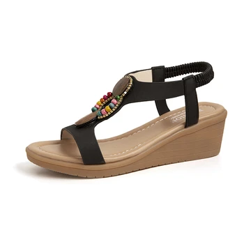 Zapatos Slip-on Boty Hot Prodej Elastické Kapela Dámské Sandály 2023 Příležitostné Letní Sandály Ženy String Korálky Klíny Boty Ženy