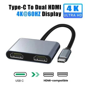 2 Port USB C Hub Dual HDMI Splitter 4K 60HZ Dual Screen Rozšíření Typu C, Dokovací Stanice Pro Macbook Notebook, Mobilní Telefon, PC