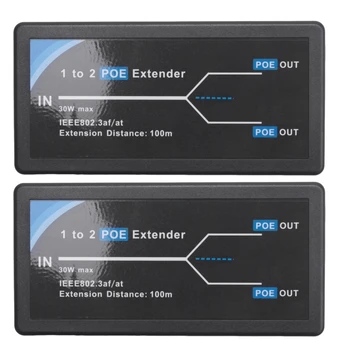 2X 2 Port POE Extender, 10/100Mbps S podporou IEEE 802.3 Af Standardní Vstup / Výstup Pro IP Kamery, Prodloužení 100 Metrů