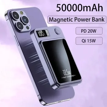 50000mAh Přenosné Macsafe Magnetický Power Bank Rychlé Bezdrátové Nabíječka Pro iphone 12 13 14 Pro Max Externí Záložní Baterie