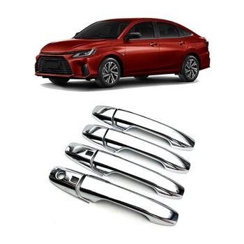 8ks Chrome Silver Vozu Vnější Straně kliky Dveří Rám Kryt Střihu pro Toyota Yaris Ativ / Vois 2022 2023 LHD