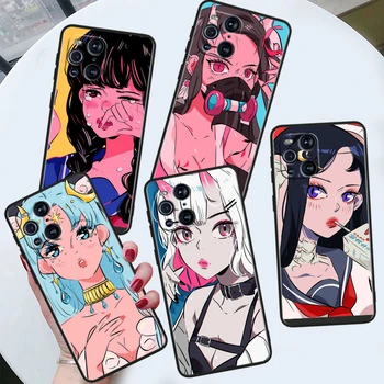 Anime Estetické Dívka Telefon Pouzdro Pro OPPO Najít X6 X5 X3 X2 F21S F21 Pro Lite Neo Černý Silikonový Měkký Kryt Fundas Capa
