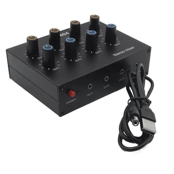 AU-404 Stereo Zvuk Čtyři Multi Input Output Mixer Dual Channel Audio Mixování Hudby Čtyři Na Čtyři Odolný Snadná Instalace