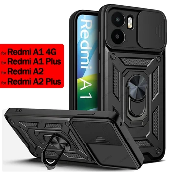 Funda pro Xiaomi Redmi A1 4G Případě Posuňte Objektiv Fotoaparátu Chrání Brnění Ring Stojan Kryt pro Xiaomi Redmi A2 A1 Plus A2 Plus Capa