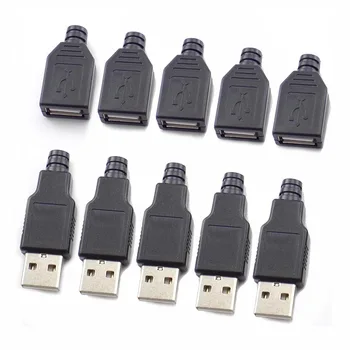 USB 2.0 Konektor Typu A Samec Samice USB 4 Pin Konektor Zásuvka S Černým Plastovým Krytem Typ-pro DIY Kit