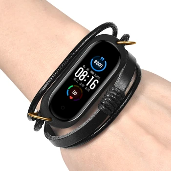 Zápěstí Náramek Hodinky Popruh pro Xiaomi Band 5 Watchstrap Kůže+Lano Watchband pro Mi Band5 Náhradní Poutko